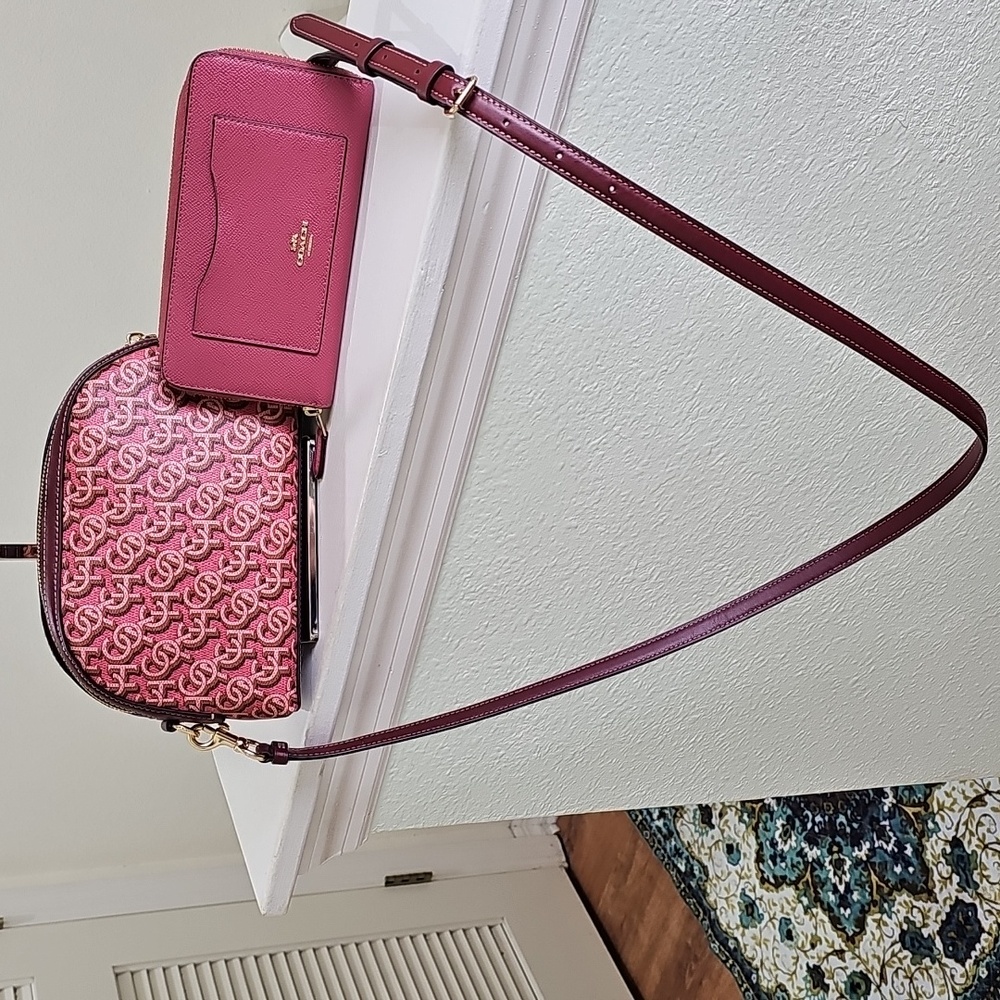 COACH CF343 MADI Crossbody Rouge Pink Canvas/Leather Monogram Print EUC - Picture 13 of 15